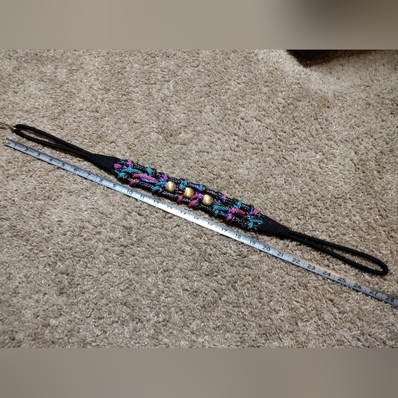 Vintage Bungee Belt With Braided Multicolor Woven Cords And Golden Beads - Picture 8 of 8